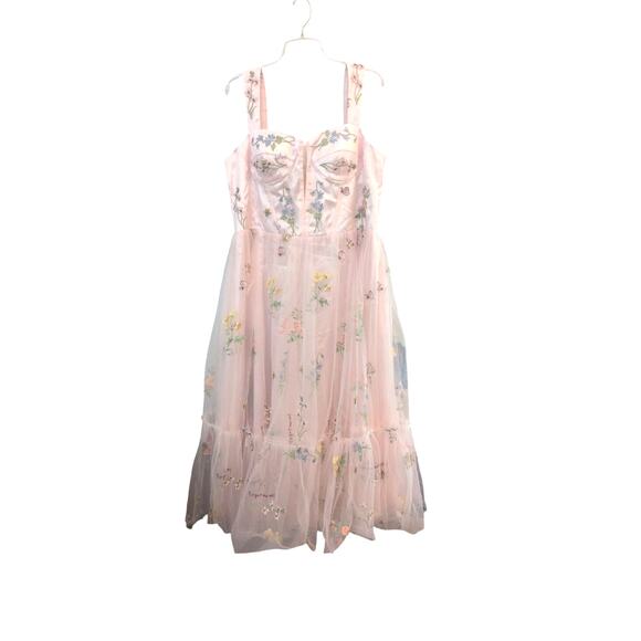 None and/or Unknown Dresses & Skirts - Pink Floral Tulle Dress | Size 2X | Full Zip Back